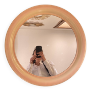 Round Beige and Coral Plastic Wall Mirror from the 70s-80s