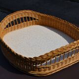 Large original tray in vintage woven rattan