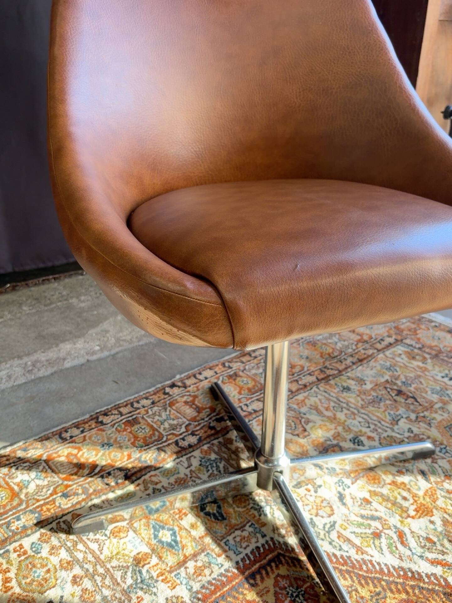 Vintage swivel office chair in cognac faux leather – 1970s