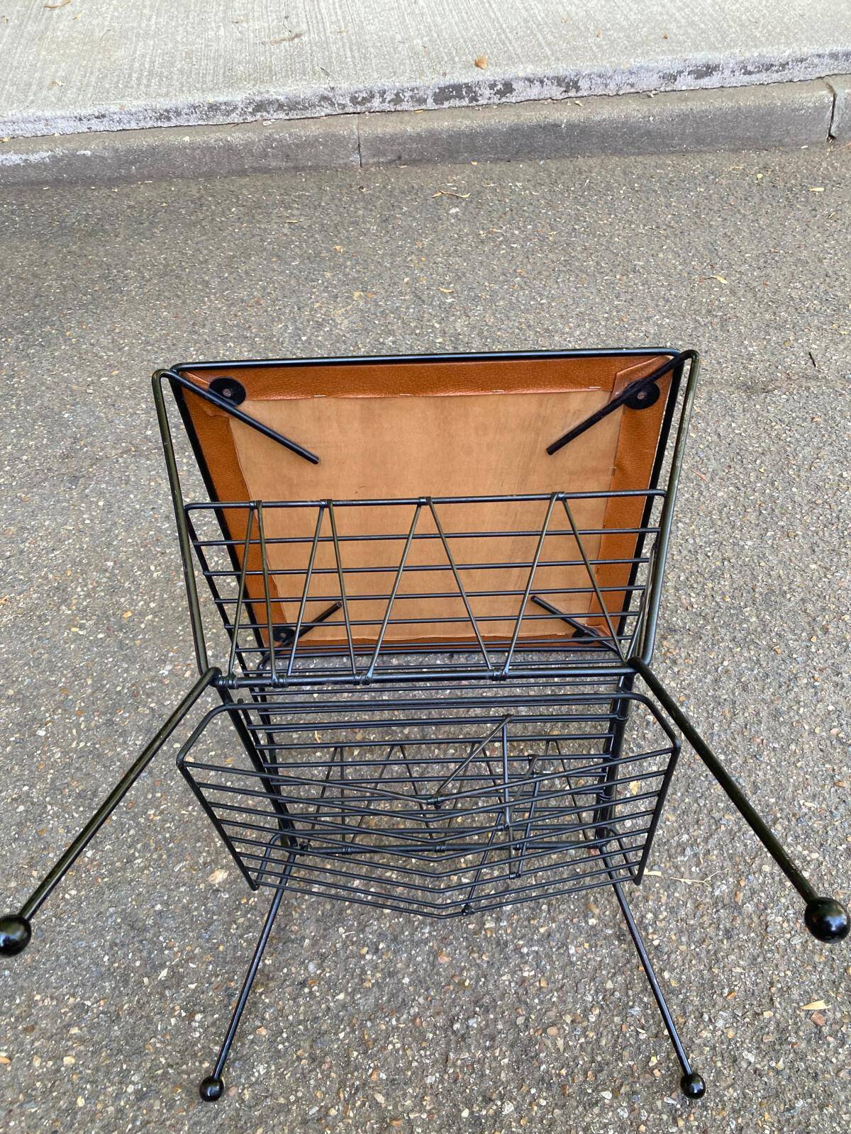 Vintage atomic mid-century modern side table magazine rack