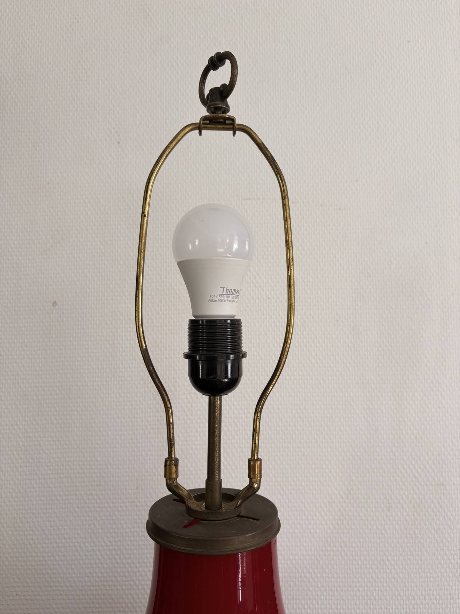 Large Bottle Lamp Opaline Glass Red Mid Century Vintage 80cm