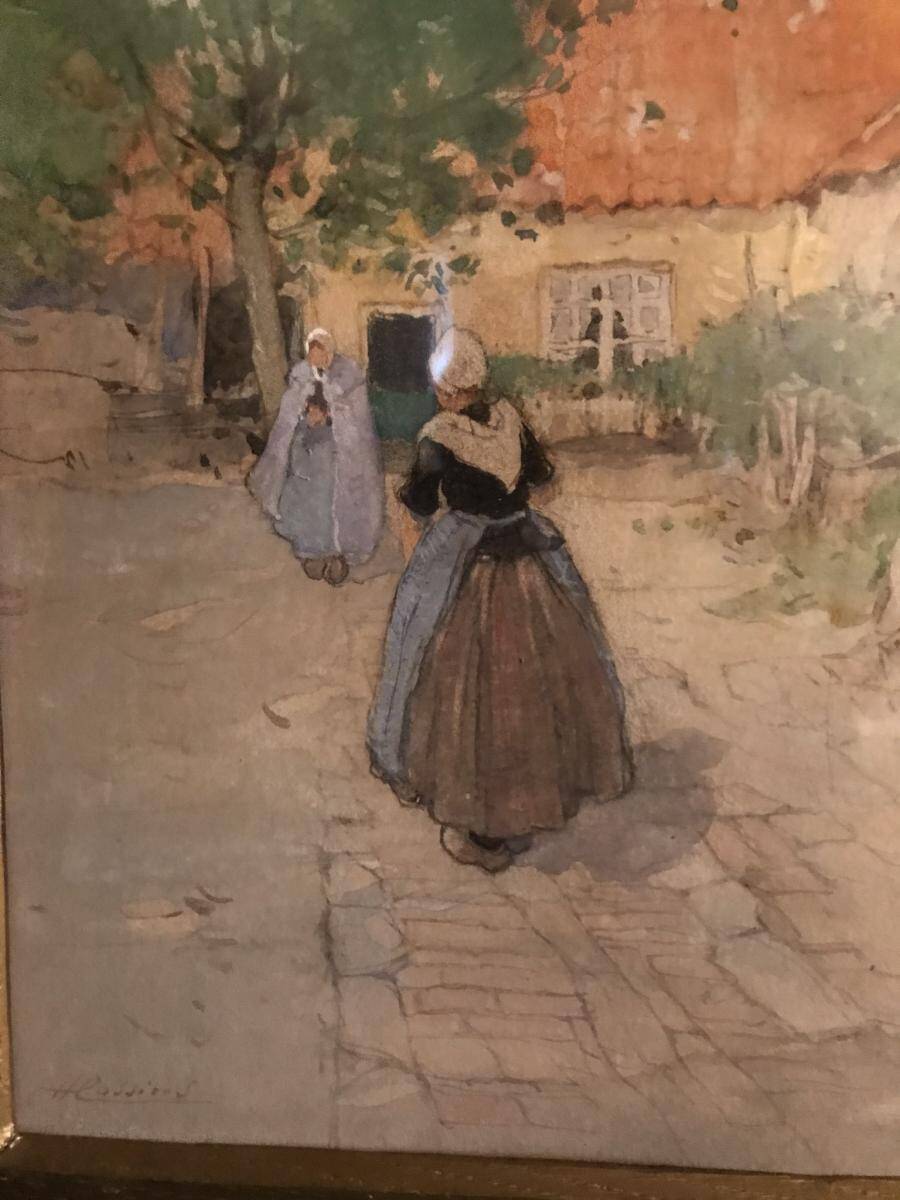 Watercolor drawing "village scene" by Henri Cassiers