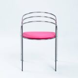 Italian chrome pink upholstered dining chairs, set of 4