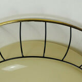 1930s to 50s glass ceiling lamp plafoniere with metal wire and brass frame