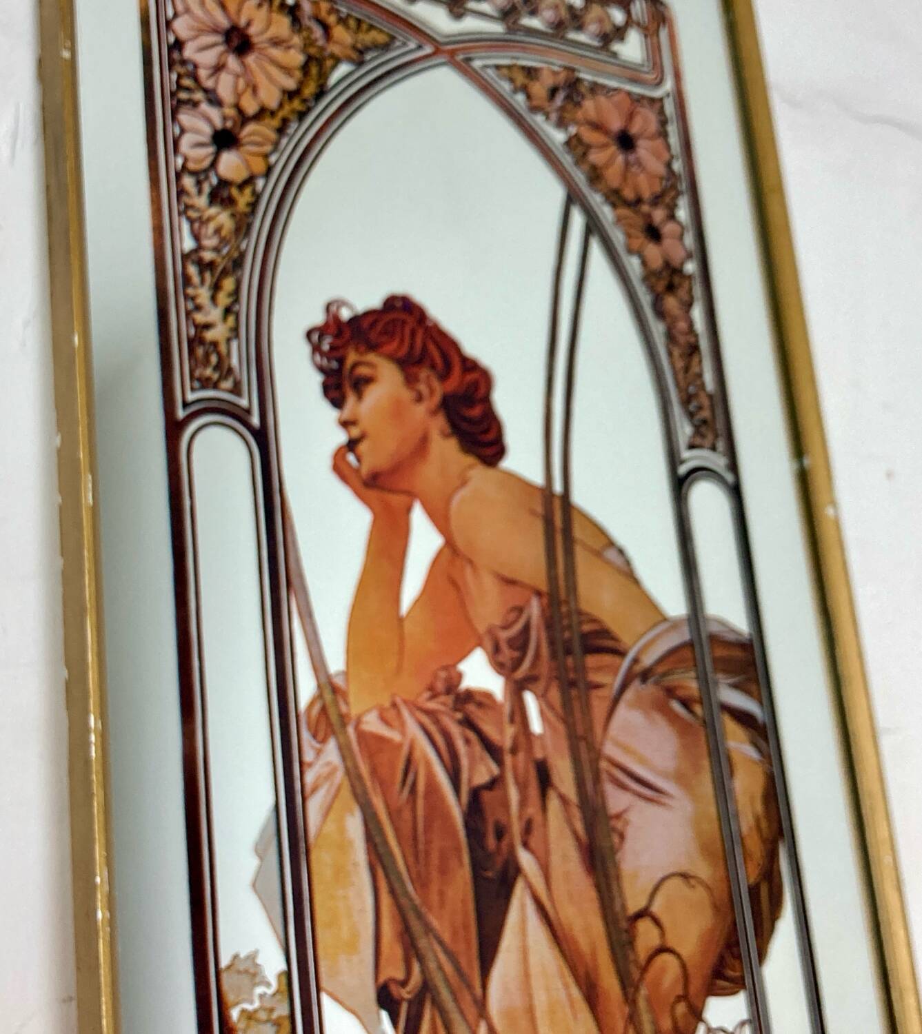 Vintage Alphonse Mucha Reverie De Soir Mirror, Art Nouveau