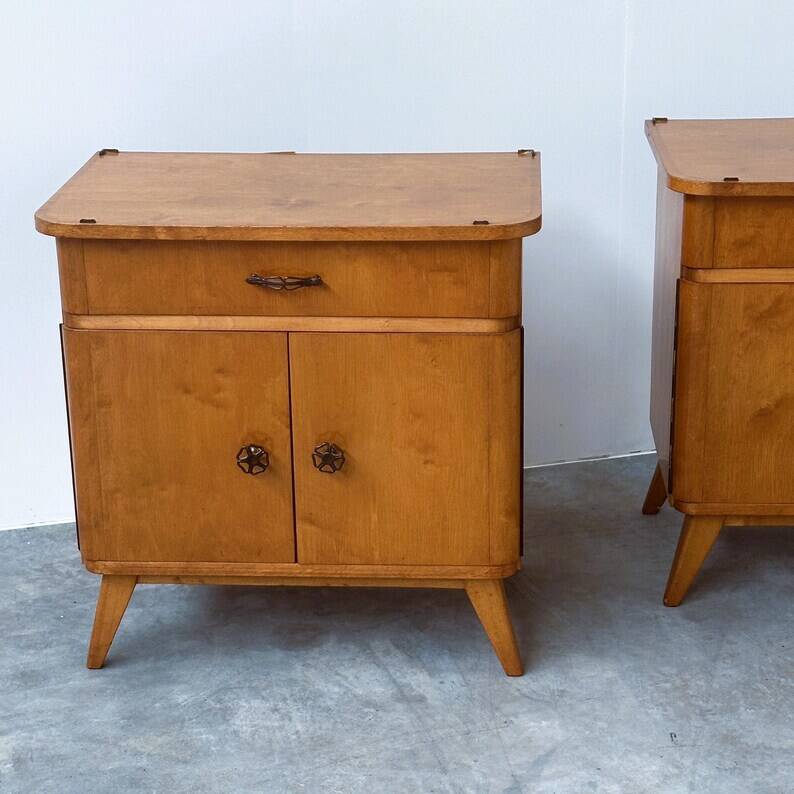 Pair of Mid-Century Nightstands with Compass Legs, 1950s