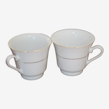 Set of 2 cups white porcelain and gold rim