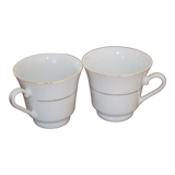 Set of 2 white porcelain cups with gold rim