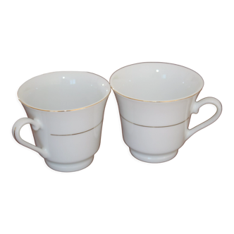 Ensemble de 2 tasses porcelaine blanche et pourtour doré