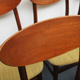Set of 5 chairs in teak, yellow fabric