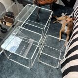 3 nesting tables by Max Sauze for Isocèle – 1970s – white metal & glass