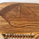 Rattan coffee table with sailboat decor from the 60s
