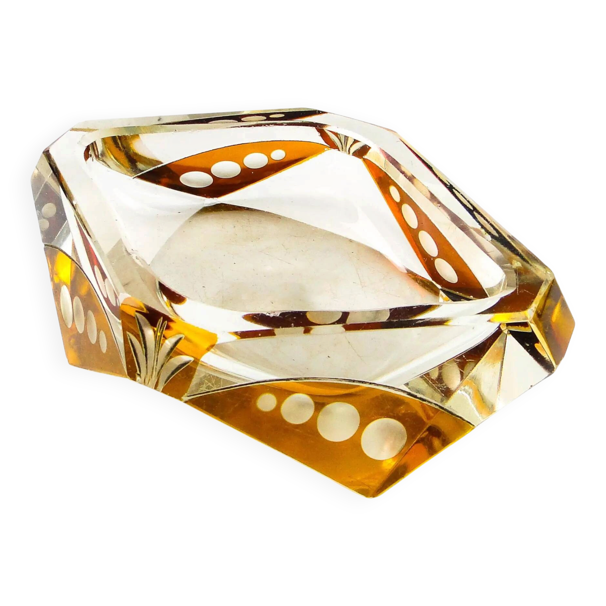 Art Deco ashtray, crystal glass, Huta Julia, Poland, 1960s