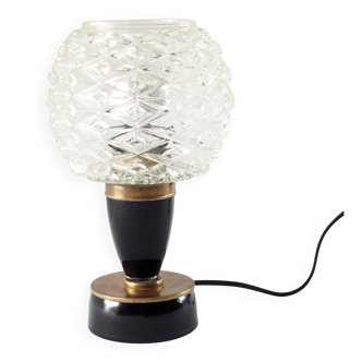 Pineapple ball lamp and black glass.