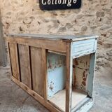 Antique oak counter with zinc top and blue patina