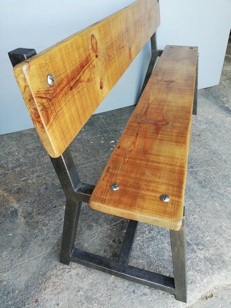 Metal bench and solid wood old vintage indus workshop