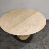 Round italian travertine dining table, 1970s