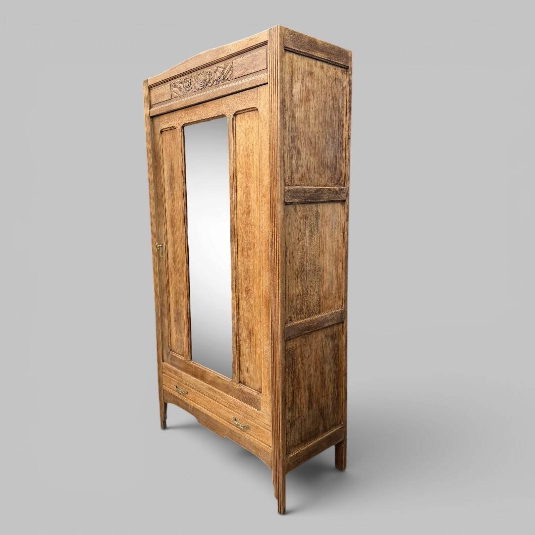 Art Deco bonnetière wardrobe from Paris in raw and solid oak.