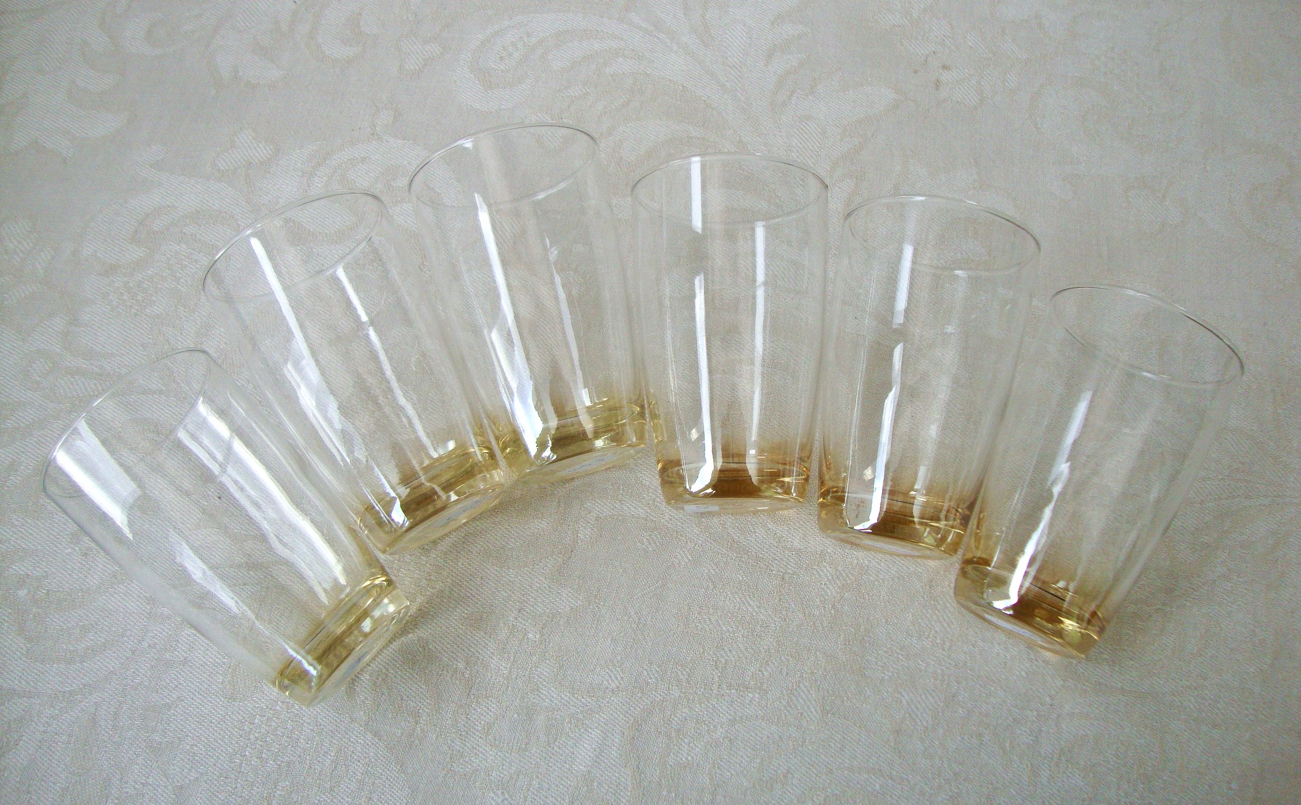 Set de 6 verres à eau jaunes vintage