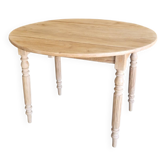 Table ancienne ronde/ovale en bois massif – Aérogommée & vernie