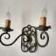 Pair of old wrought iron sconces patina green and gold - 2 lights