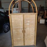 Two-door wicker and bamboo wardrobe