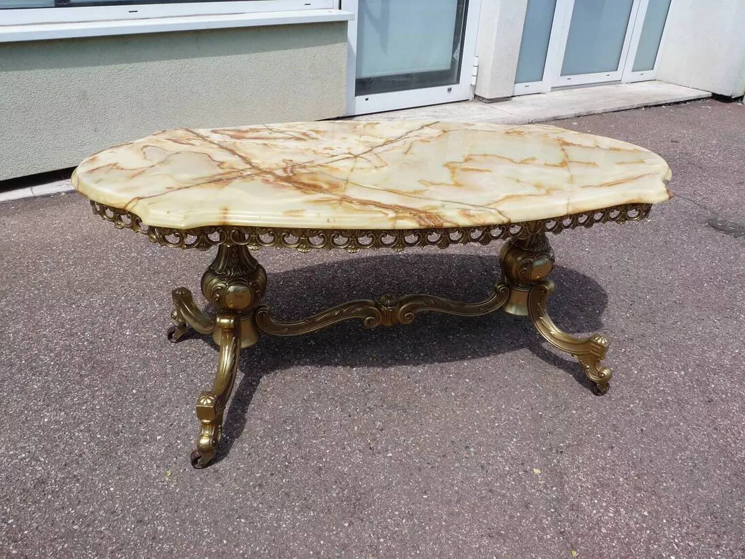 Coffee table in bronze brass and Fratelli Orsenigo marble
