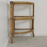 Rattan and glass corner shelf 1970