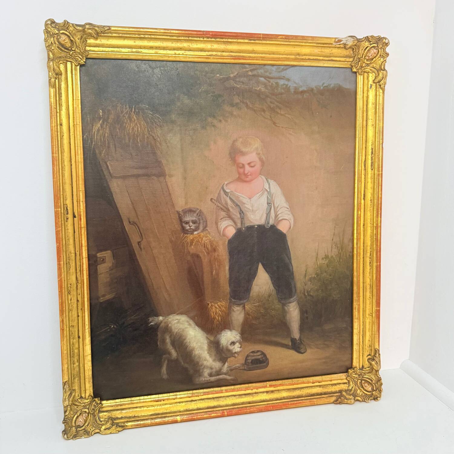 Tableau , huile sur toile - Catherine Mélanie Miller, Garçon avec chat