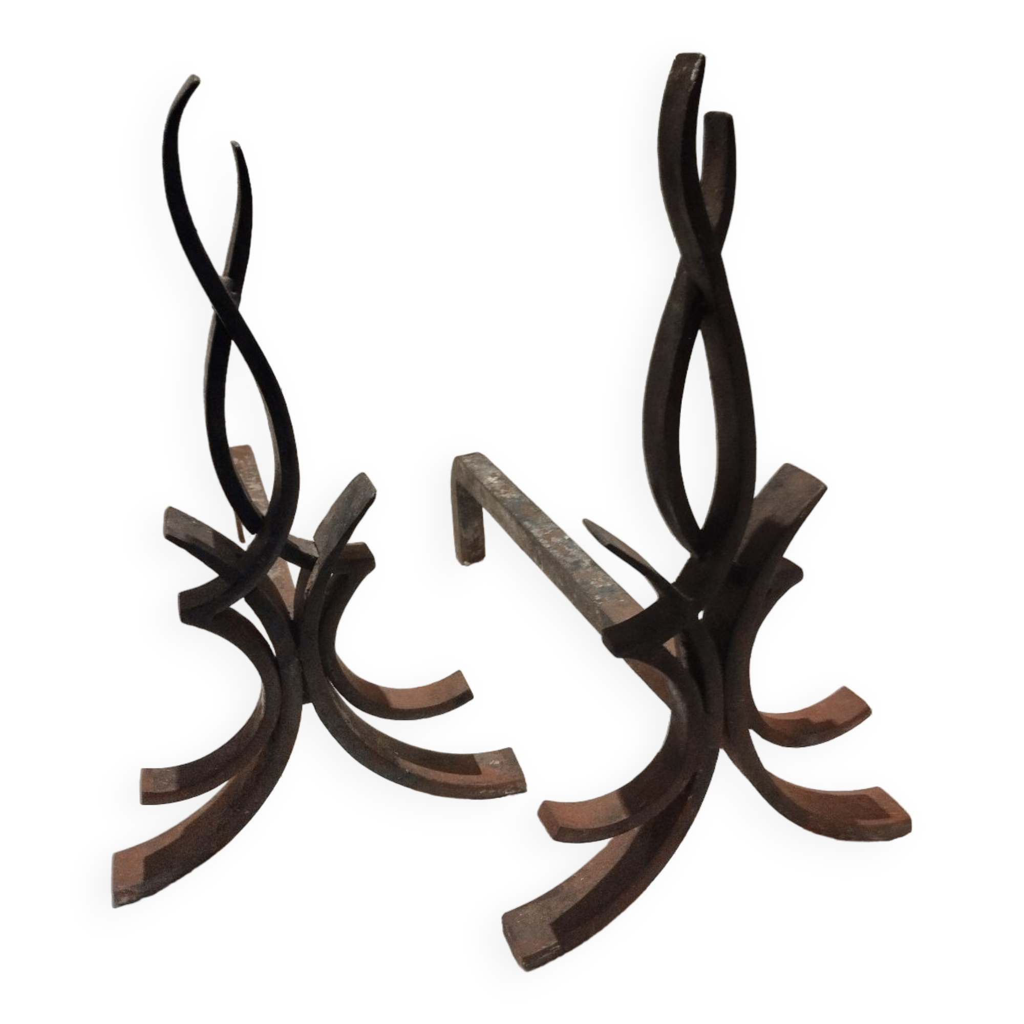 Pair of wrought iron andirons by Raymond Subes vintage