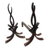 Pair of wrought iron andirons by Raymond Subes vintage