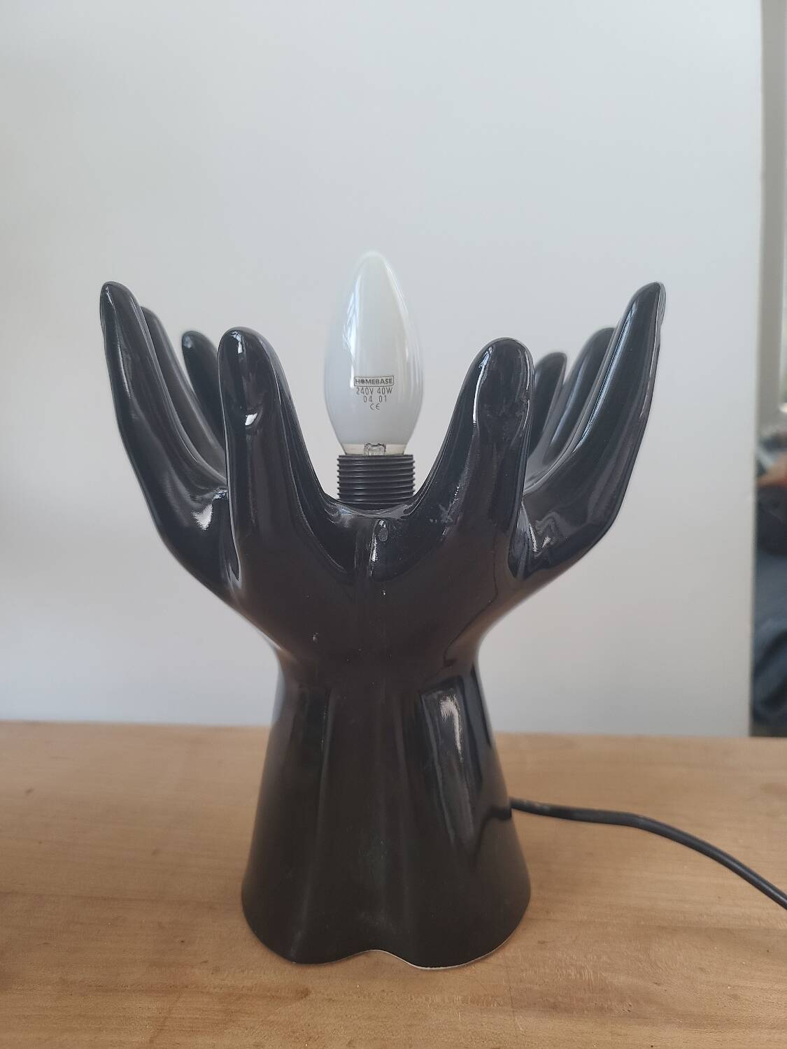 Lampe main globe céramique vintage années 80
