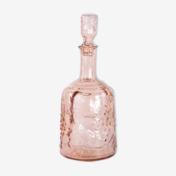 Vintage pink carafe with stopper / cap | brocante glass wine bottle / wine decanter
