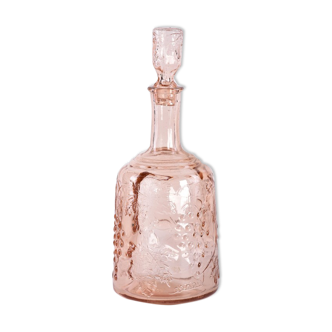 Vintage pink carafe with stopper / cap | brocante glass wine bottle / wine decanter