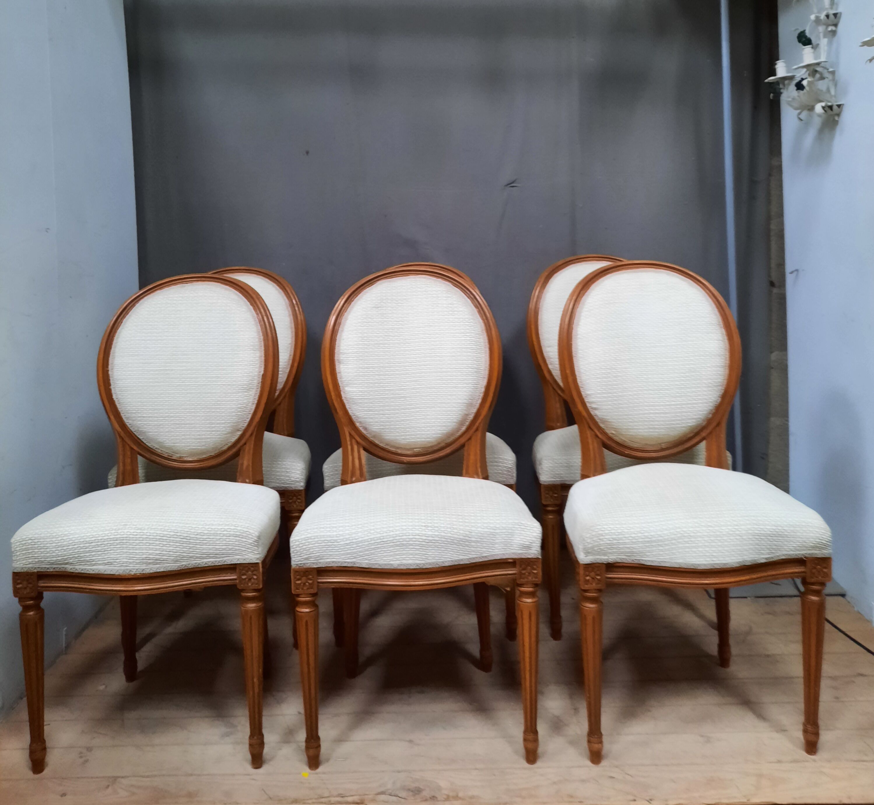Series of 6 Louis XVI style medallion chairs