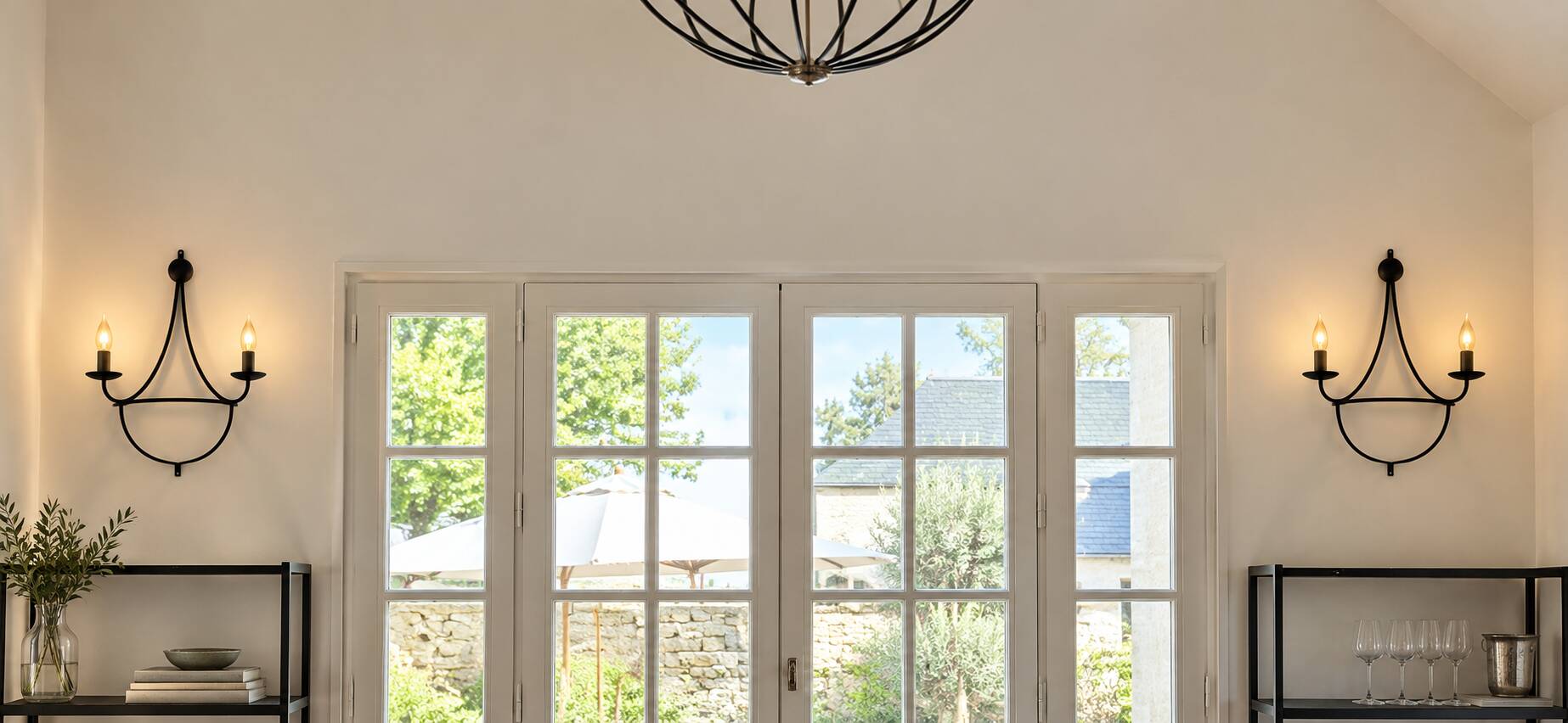 set of two black metal wall lights
