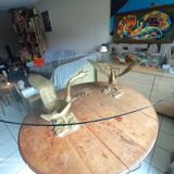 VINTAGE GOOSE COFFEE TABLE WITH GLASS TOP 70S