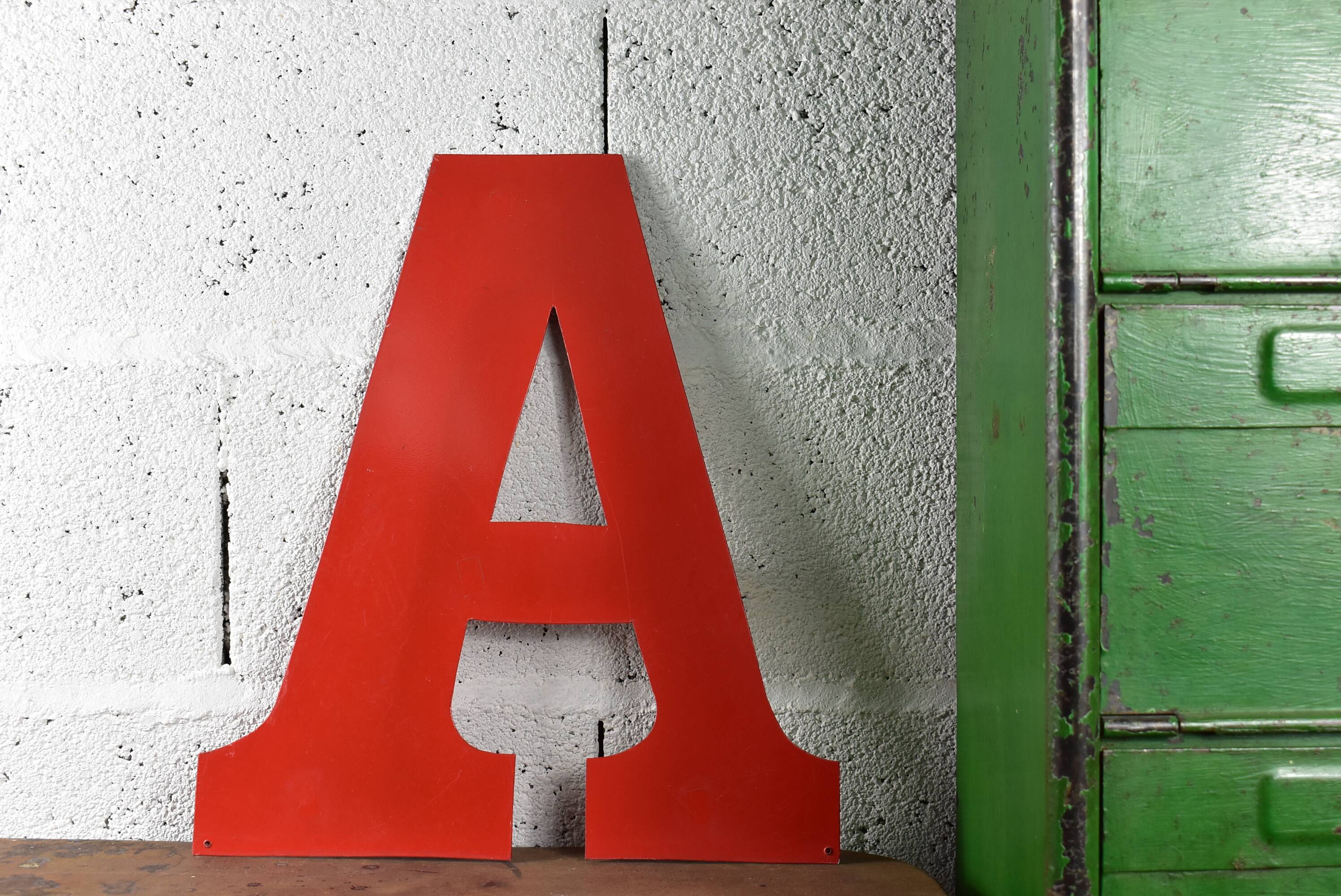 Industrial letter "A" in red metal