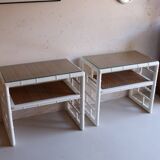 Pair of bedside tables in bamboo effect wood and woven wicker