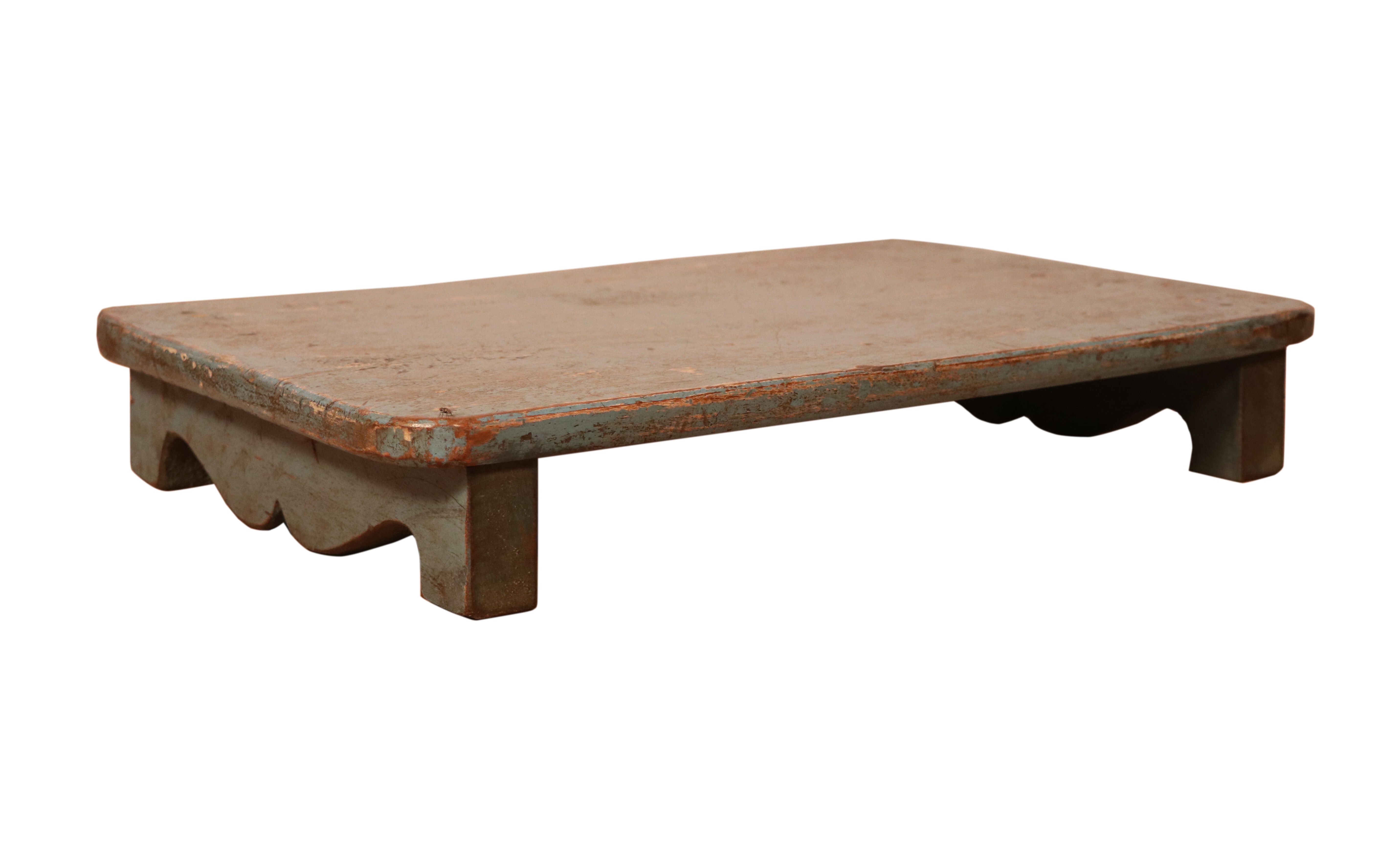 Old burmese teak tea table original blue patina