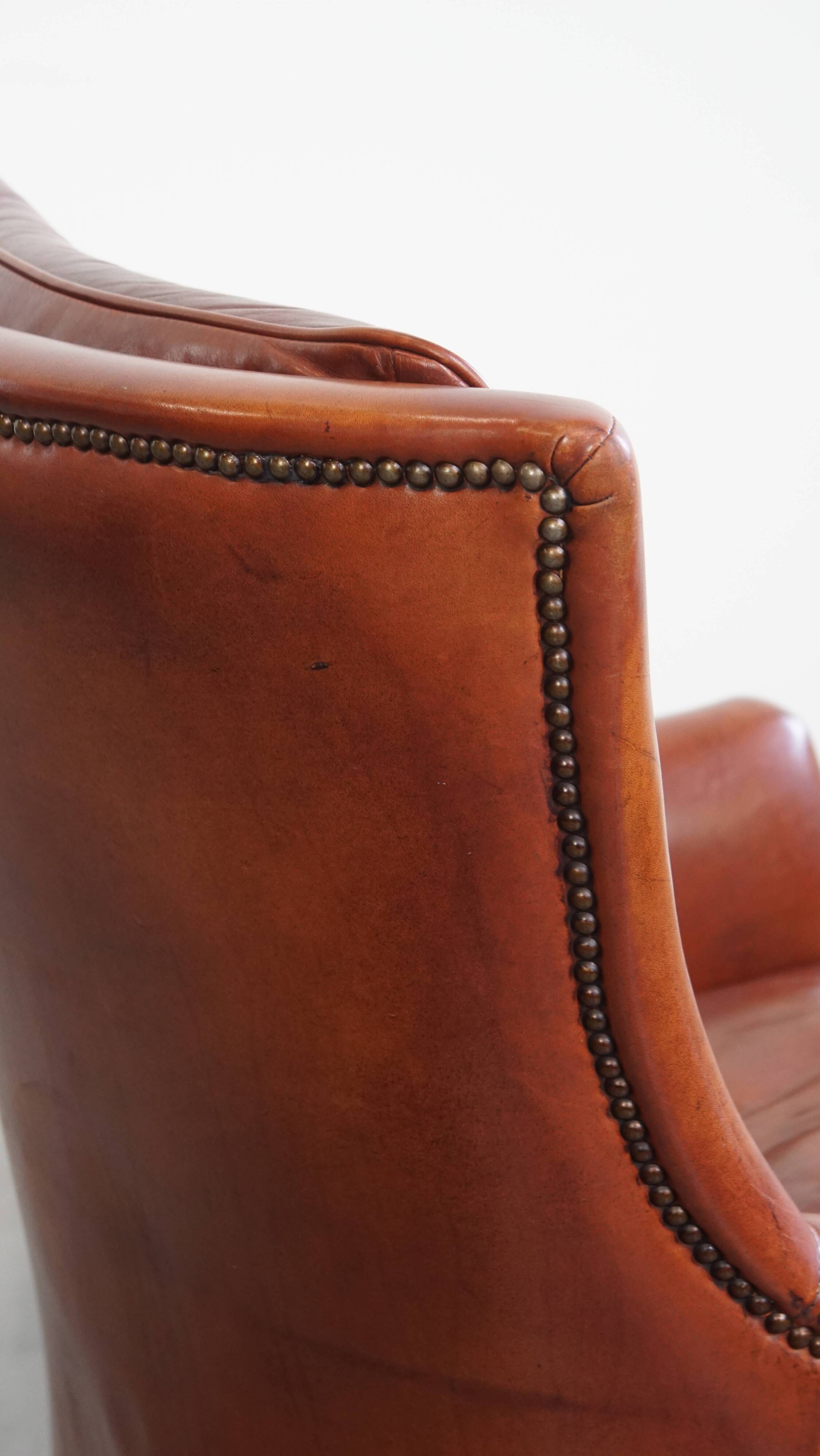 Armchair Made from Cognac-Colored Cowhide Leather