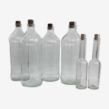 Lot de 6 bouteilles en verre vintage