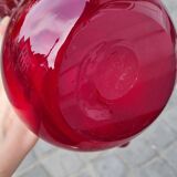 Huge ruby red blown glass decanter with handle