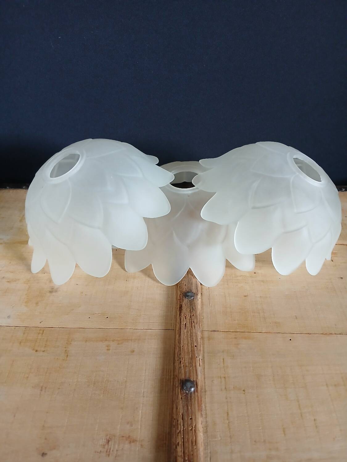 Set of 3 Art Deco glass paste pendant lights