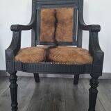 Character armchair in black wood and animal skin #CHMR