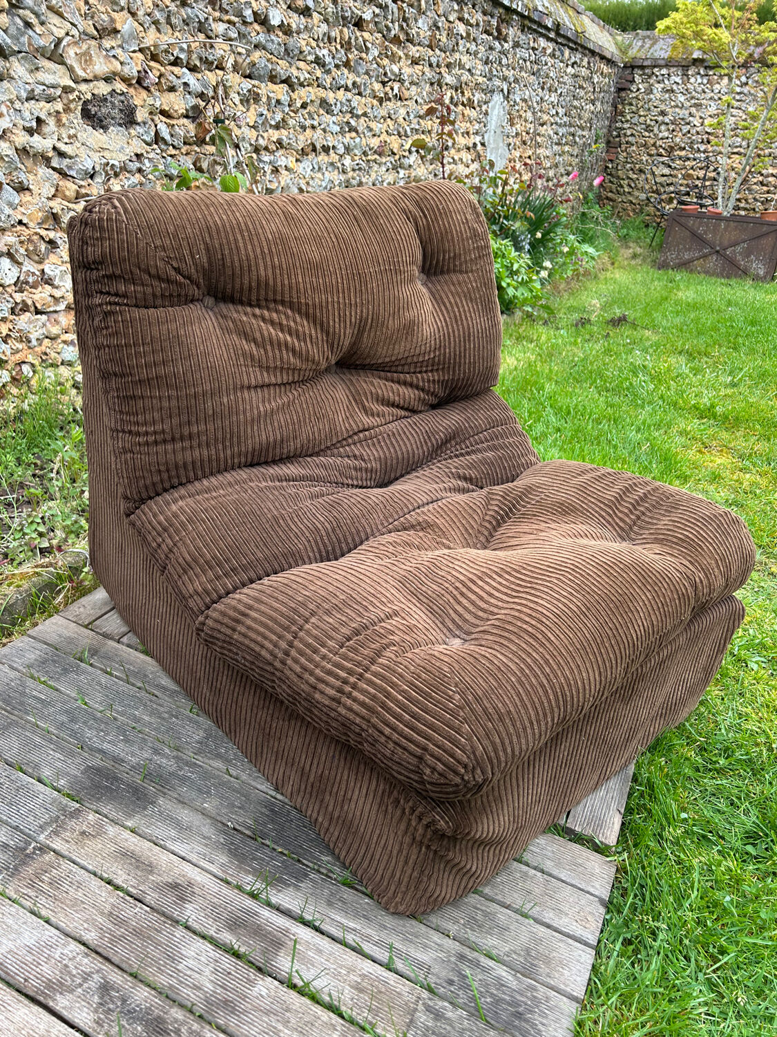 Vintage 1970s brown corduroy armchair