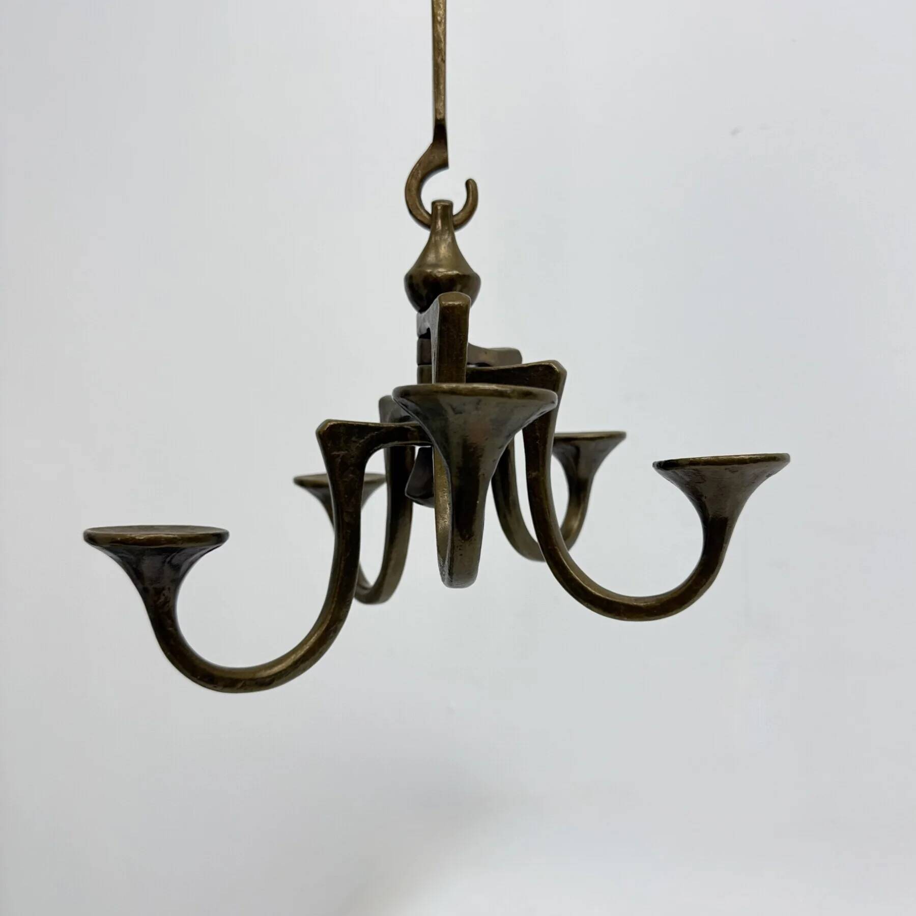 Brutalist bronze hanging chandelier by Michael Harjes, 1970s