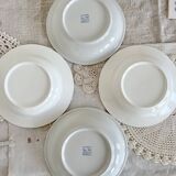 4 vintage mismatched deep plates blue white porcelain bistro butterflies