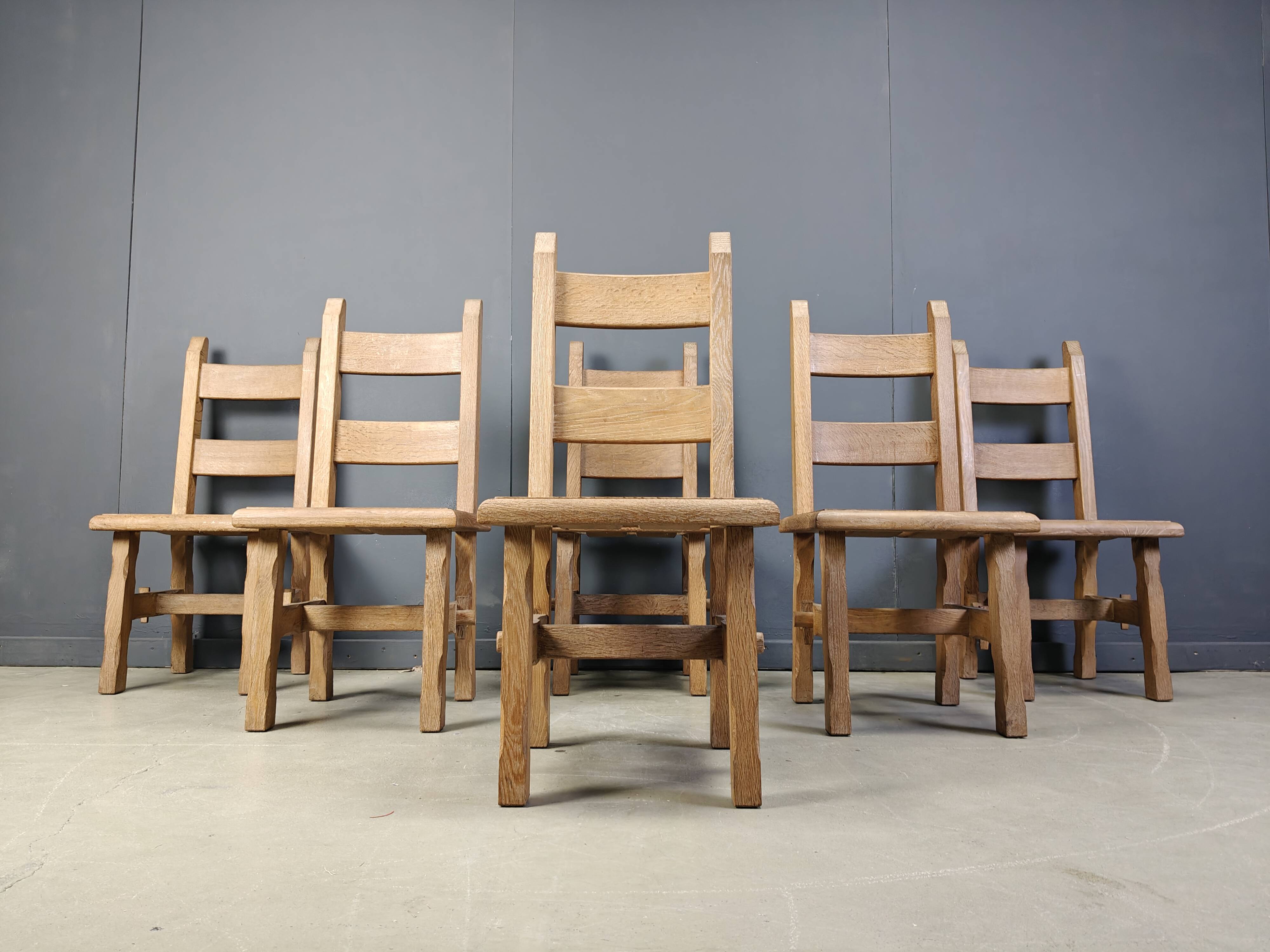 Vintage oak  brutalist dining chairs, 1960s