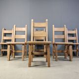 Vintage oak  brutalist dining chairs, 1960s